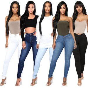 Autumn Women Jeans Casual Mid Waist Push Up Stretc